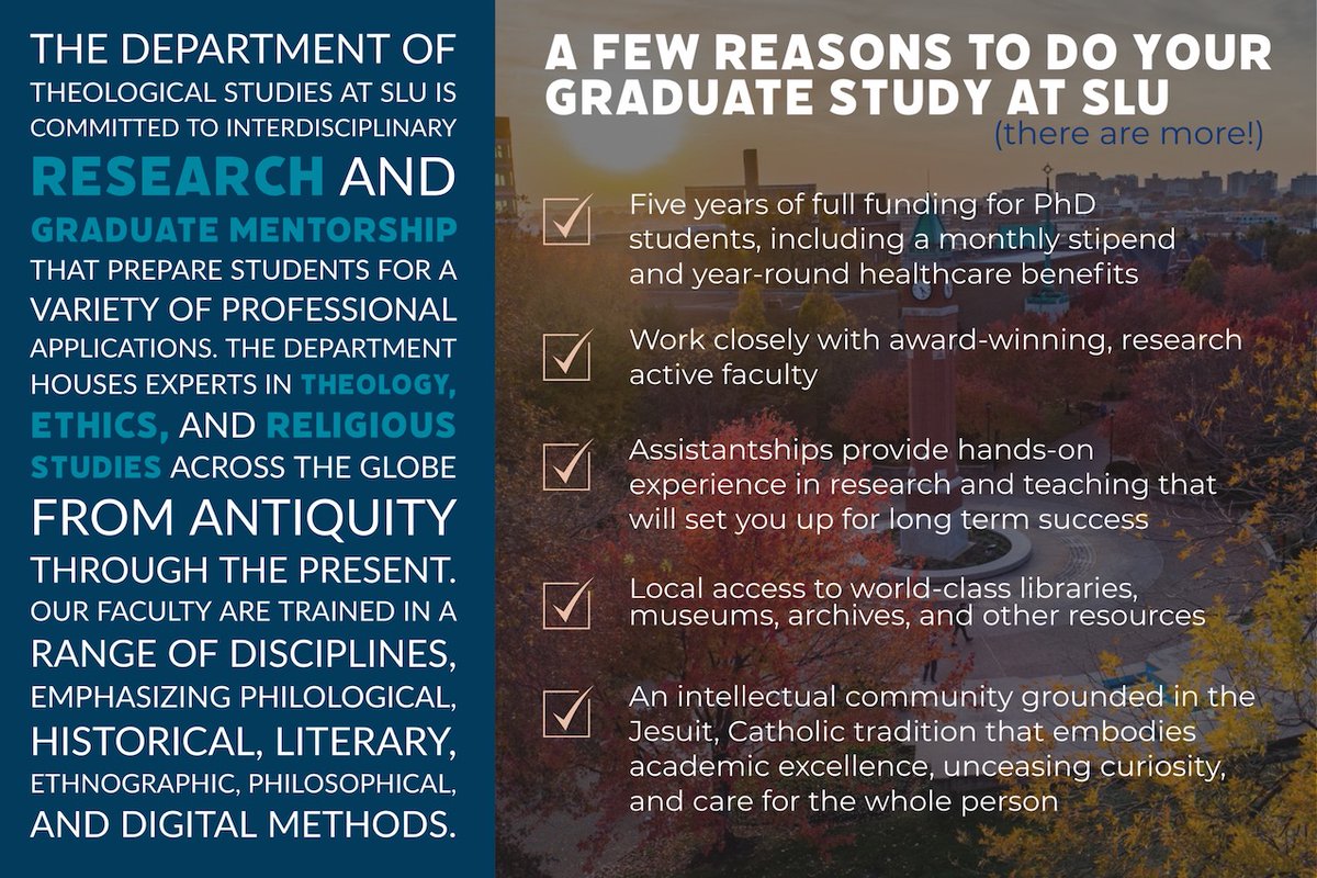 SLU_Theology's tweet image. Applications for Graduate Studies in Theological Studies at @slu_offical are due on January 1! Please comment, DM, or email us for more information! #beabilliken #gradstudies #acrel #actheo 

slu.edu/admission/grad…