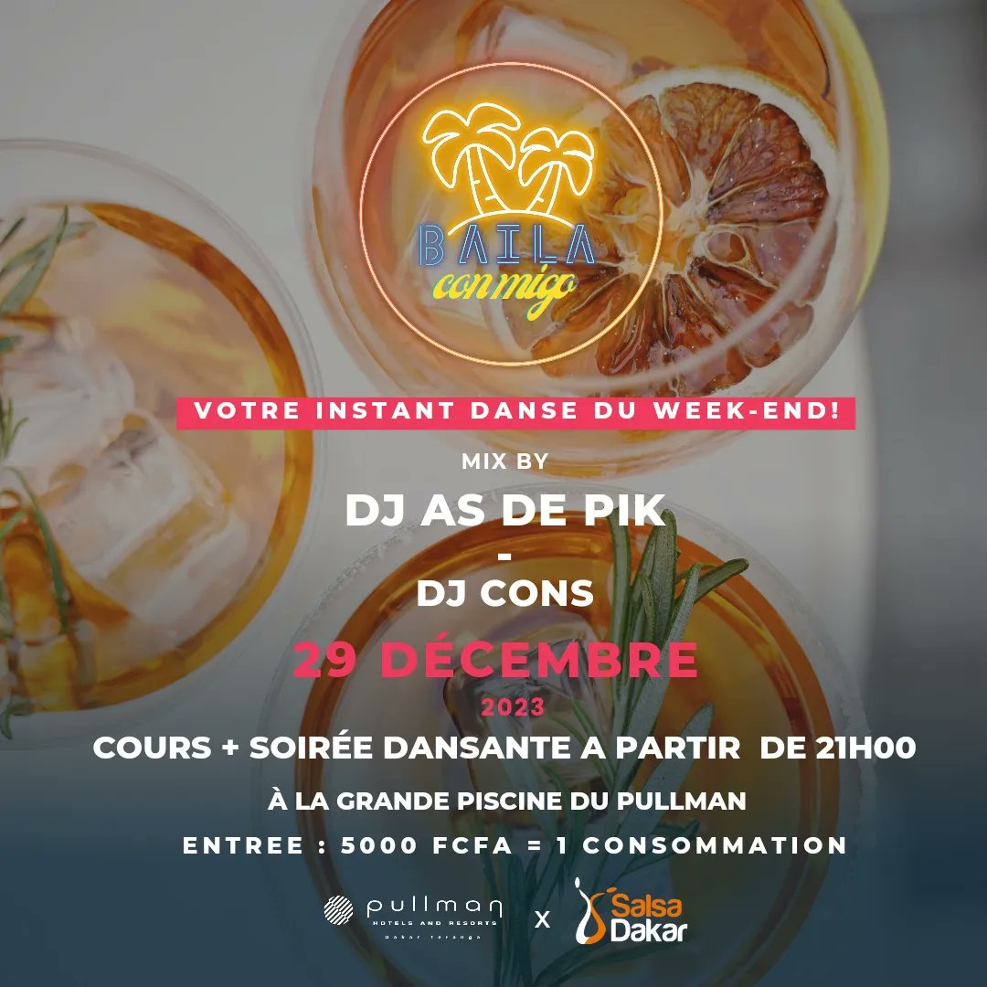 💃🏾 BAILA CONMIGO 💃🏾
Vivez une expérience inoubliable de danse, de partage et de plaisir pour la dernière soirée salsa de 2023. Sirotez un cocktail et venez danser ou apprendre à danser la salsa, la kizomba ce vendredi 29.12 à partir de 21h avec <a href="/salsadakar/">Salsa Dakar</a>.
📞78 631 82 82