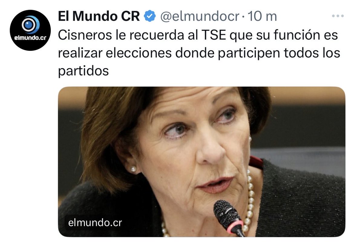 ANTONIO BARZUNA THOMPSON🇨🇷 (@barzunathompson) on Twitter photo El TSE lo que tiene que hacer es FACILITAR a todos los ciudadanos y Partidos Políticos para que participen en elecciones…, y NO ser un “freno” con muchas regulaciones, trabas e interpretaciones extrañas que dificultan la participación.
<a href="/PilarCisnerosGa/">Pilar Cisneros</a> El TSE lo que tiene que hacer es FACILITAR a todos los ciudadanos y Partidos Políticos para que participen en elecciones…, y NO ser un “freno” con muchas regulaciones, trabas e interpretaciones extrañas que dificultan la participación.
<a href="/PilarCisnerosGa/">Pilar Cisneros</a>