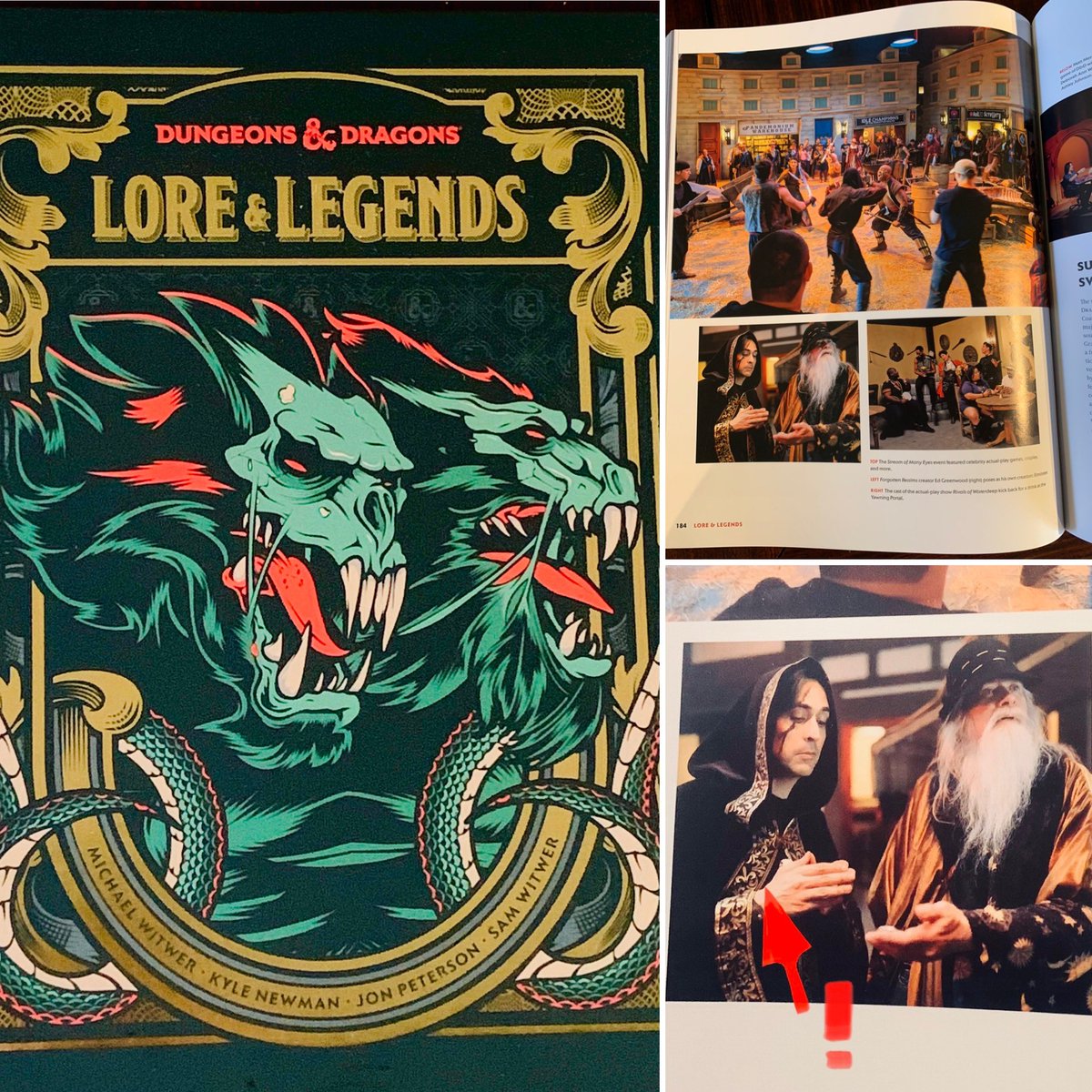 Mark_Meer's tweet photo. My Christmas surprise contained a surprise! @Belinda_Cornish gifted me the new D&D art/history book Lore & Legends, and I was pleasantly shocked to discover it included one of my favourite photos of @TheEdVerse and me from The Stream of Many Eyes back in 2018! 🧙♂️
#DnD #SoMEDnD https://t.co/j35wpjLPXn