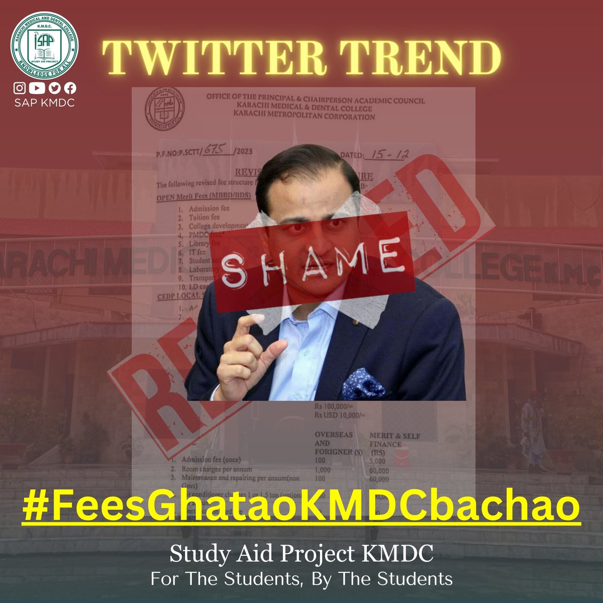 sapKMDC's tweet photo. Qabza Mayor sharam kro
@murtazawahab1
 #FeesGhataoKMDCbachao https://t.co/rBsxvbY3DA