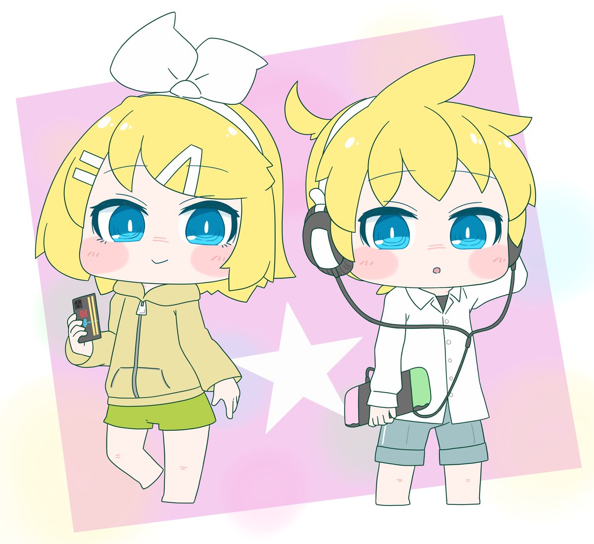 鏡音レン ,鏡音リン 「今日も一日今日は…そう…かがみねバースデイ…この曲も…周年…#鏡音リン #鏡音レ」|はつねネガメのイラスト