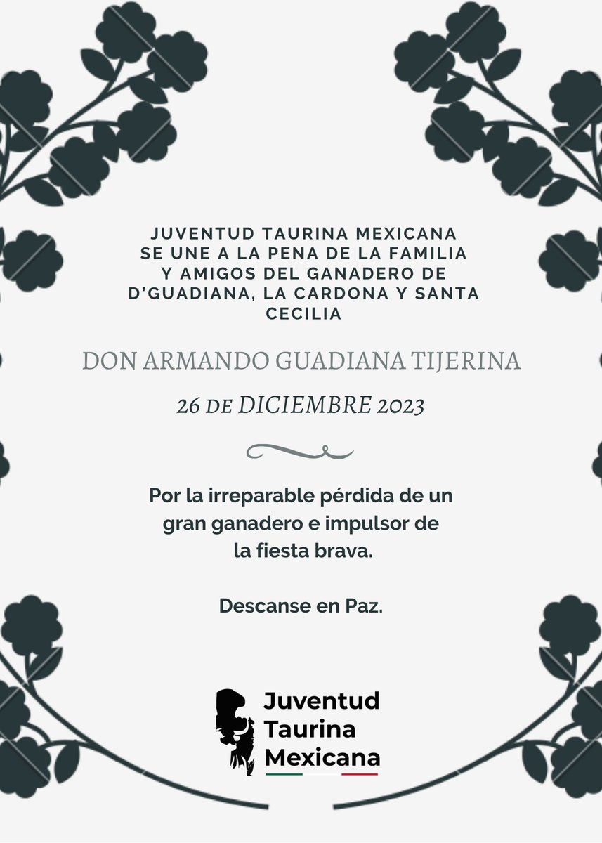 juventudtaumex's tweet photo. Nos unimos a la pena que embarga a la familia y amigos del ganadero de Don Armando Guadiana.

Descanse en Paz https://t.co/mB00jyvQD6