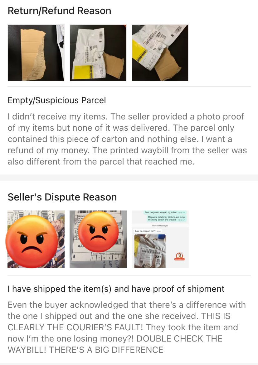 ea_chae's tweet photo. SELLERS CAN NEVER WIN WITH @ShopeePH 

The parcel when I ship it out vs the parcel when buyer received it. YET, shopee refunded the buyer but NOT ME. It’s obvious that @FlashExpressPH took the items inside! I have proof of shipment but still not enough evidence to be refunded💀 https://t.co/NQpbQTXsHi