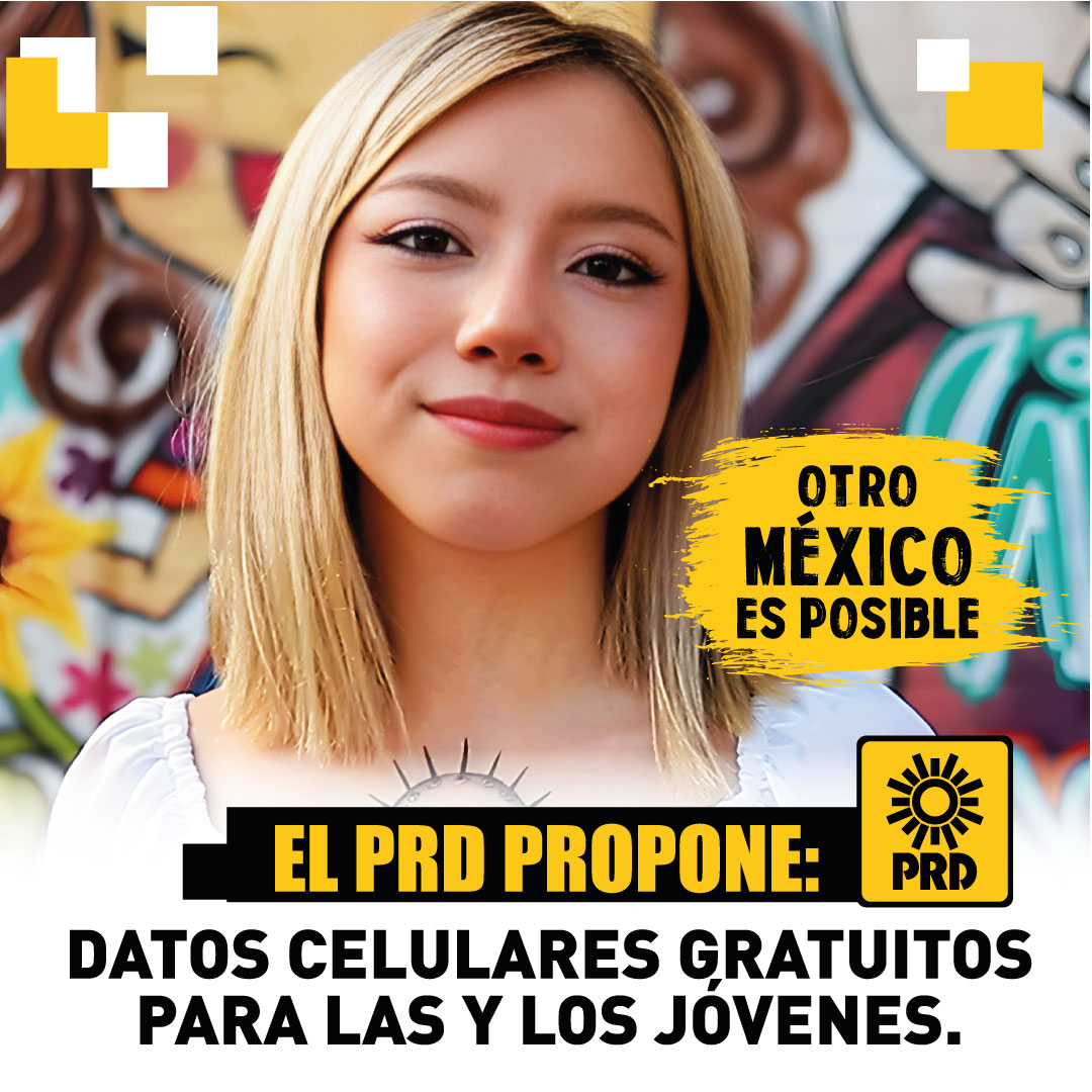 PRDMexico's tweet photo. Las juventudes no se pueden quedar atrás, rompamos la brecha digital y hagamos realidad el internet universal con #DatosCelulares gratuitos. #SomosPRD https://t.co/ixBi6d42o7