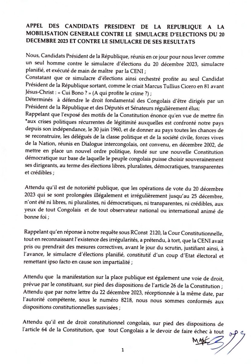 MartinFayulu's tweet photo. Marche ce mercredi 27 décembre contre le simulacre d’élections du 20 décembre et le rejet de ses résultats.
Peuple Congolais, soyez nombreux au rendez-vous. Départ : Boulevard Triomphal, Arrivée : Siège de la CENI sur le boulevard du 30 juin. https://t.co/slimSQ4Bpq
