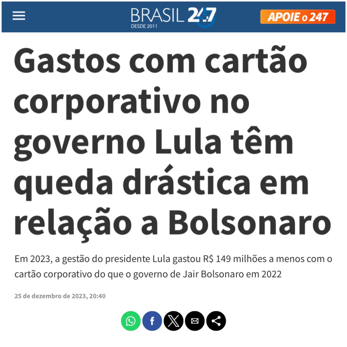 EdRaposo_'s tweet photo. Tem uma continha que não tá batendo aqui pra mim, será que vocês podem me ajudar?

De acordo com a CGU, o governo Bolsonaro gastou em média cerca de R$ 66 milhões por ano nos cartões corporativos - somados, não apenas o presidencial. 

A Secom está afirmando que em 2023 o governo gastou R$ 149 milhões a menos   do que o governo anterior gastou em 2022, também cartões corporativos somados.

Pergunta: como se gasta R$ 149 milhões a menos do que um governo que gastava R$ 66 milhões em média?