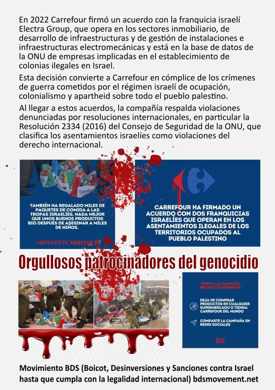 BDSMadrid's tweet photo. Llamamos al boicot a #Carrefour por sus negocios con compañías que vulneran los #DerechosHumanos y por donar miles de bolsitas de comida al ejército de ocupación #sionista=#nazi en #Gaza.

#BoicotCarrefour

#FreePalestine 
No No hay #MerryChristmas en #Palestina https://t.co/fVFaUpZgdV