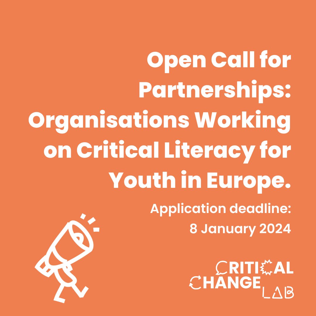 Info_Activism's tweet photo. [Open call🔊] We seek organisations working on Critical Literacy for youth in Europe!  Apply &amp; join #CriticalChangeLab, a project that develops a model for democratic pedagogy in and through learning environments. Apply by Jan 8, 2024: ➡️ https://t.co/HpgcYgHY7D https://t.co/98eHQvMaRT