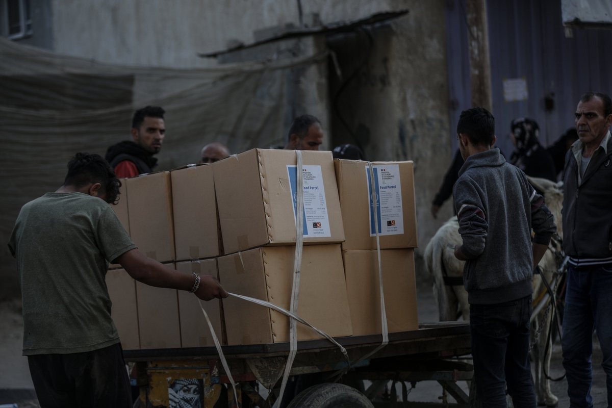 In #Rafah, people are setting up tents wherever they can, after being displaced with nowhere to go and nothing to eat. @WFP & partners are distributing food parcels to people residing in these make-shift camps - but it's not enough for everyone. Millions in #Gaza are hungry.