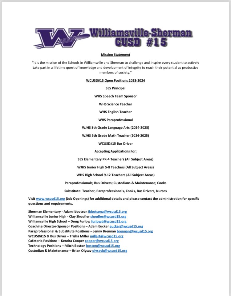 Admin Vacancy!  SES is seeking highly motivated and qualified candidates to be the next SES Principal. SES is an EXEMPLARY school with highly qualified staff, supportive community &amp; academically engaged students.  Apply now!WCUSD15 is a destination school district. #bulletpride
