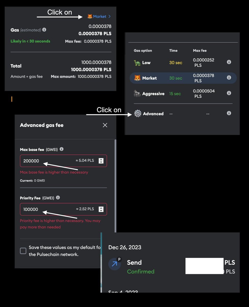 Julia_Hexican's tweet photo. Reposting from PulseDev telegram regarding gas issues:

Gas spike subsided. Bridge is processing again. Some bridge transactions that happened in the last 12 hours might take longer as bridge validators need to work through backlog of affected blocks.

For those still having problems now sending Txns. Its likely due to a gas estimate issues in Metamask. Try using custom gas following the steps in picture (thanks poseidon_pls). 

For gas use the typical avg on a common day 200K beats/gwei and 100K for Priority. Use a higher or lower number as you deem fit.