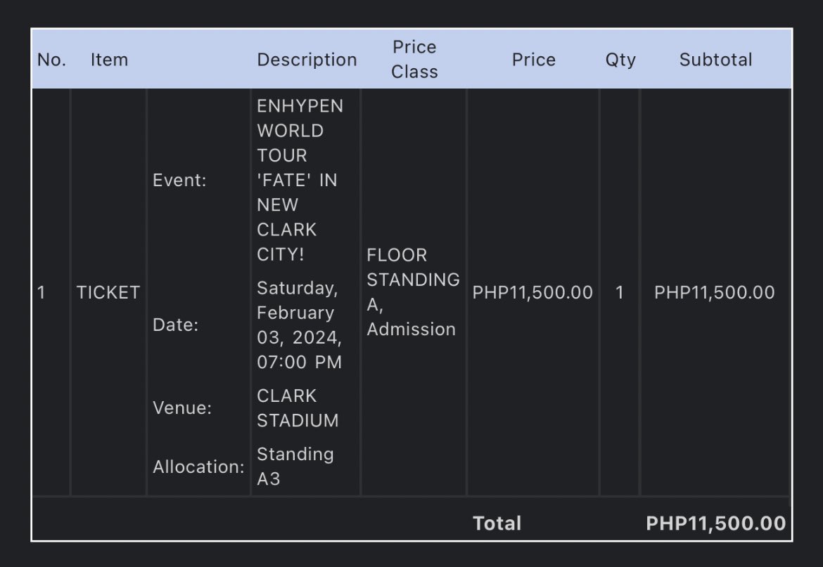 wts lfb
ENHYPEN FATE TOUR TICKET
• Floor Standing A3
• 11,600 pesos
• can give proofs

dm me for more details!

rfs: conflict in the schedule :<