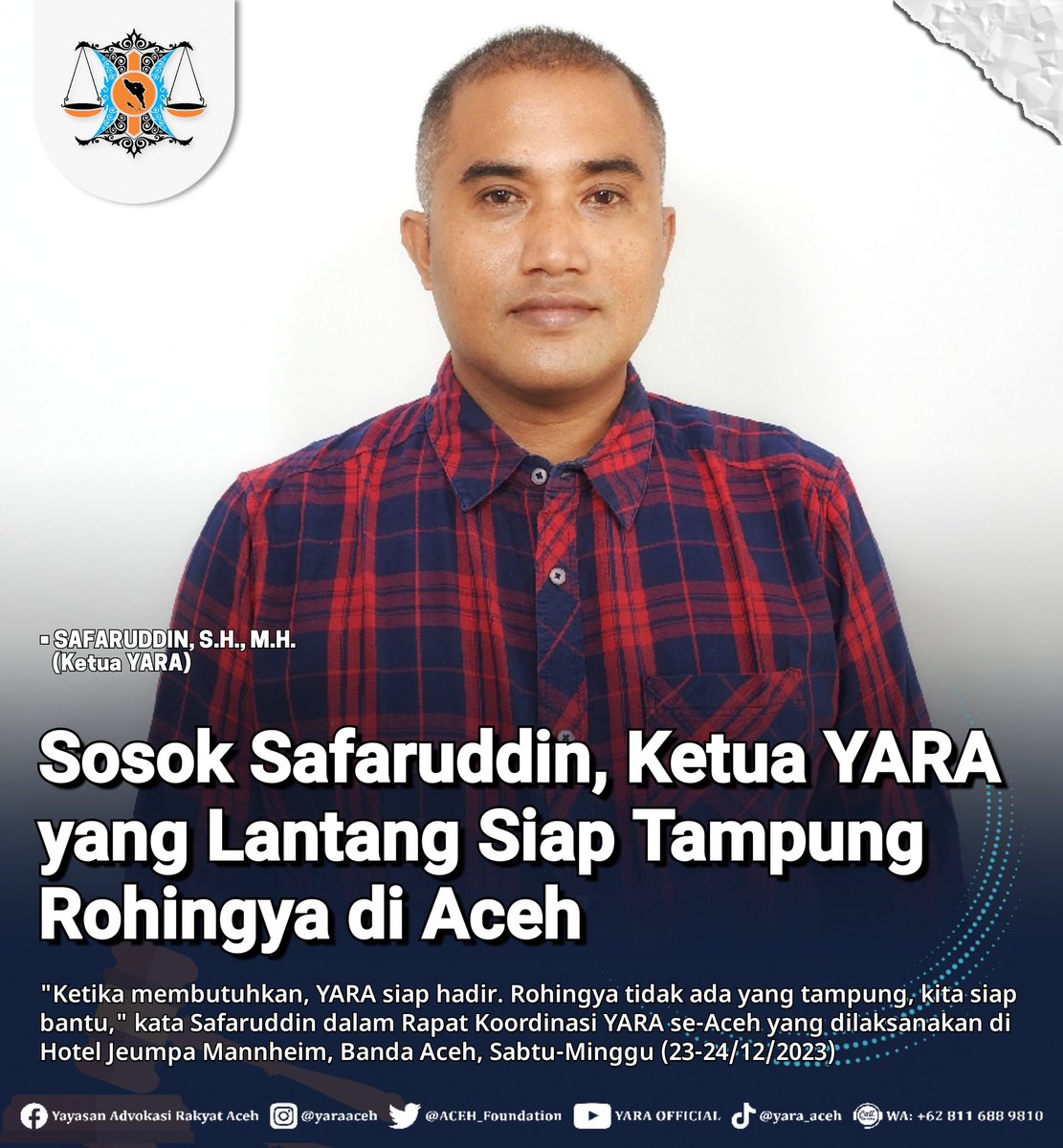 ACEH_Foundation's tweet photo. 📰 #PublicUpdate | "Demi kemanusiaan siapapun wajib ditolong tanpa memandang suku, agama, dan bangsa". - Safaruddin, S.H., M.H.

#YARA #profil #Safaruddin #kemanusiaan #Rohingya https://t.co/HkHGkT6K93