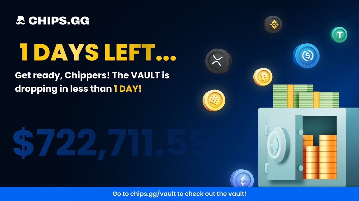 🏦 $800,000+ is being distributed in 9 hours from our Vault system to everyone with chips mined &amp; locked! 🤯

Make sure you have locked all your tokens, ready for a huge payout later today! 💰

Check your share &amp; lock your tokens 👇
📍 Chips.gg/Vault