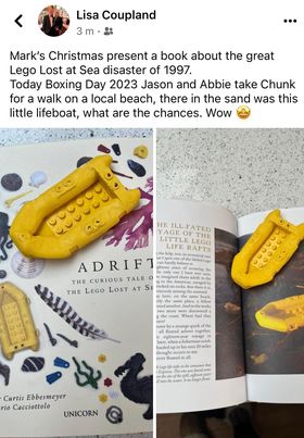 Wow. A day after his dad Mark received a copy of our book 'Adrift' for Christmas, Jason & girlfriend Abbie found a little yellow life raft from the spill. In a message today, Jason’s mum Lisa Coupland wrote: “Thought you might be interested in seeing this little treasure found…