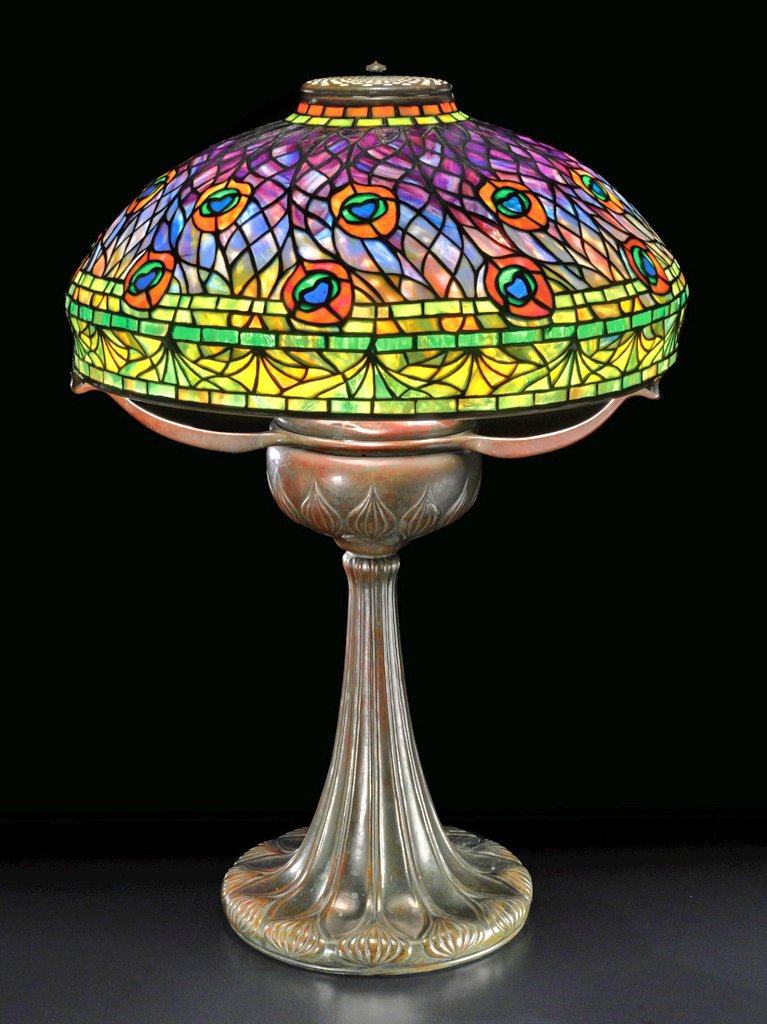 NouveauDeco's tweet photo. Art Nouveau "Peacock" table lamp from c. 1900 by Tiffany Studios, New York, USA. https://t.co/W0E6aRwSEG