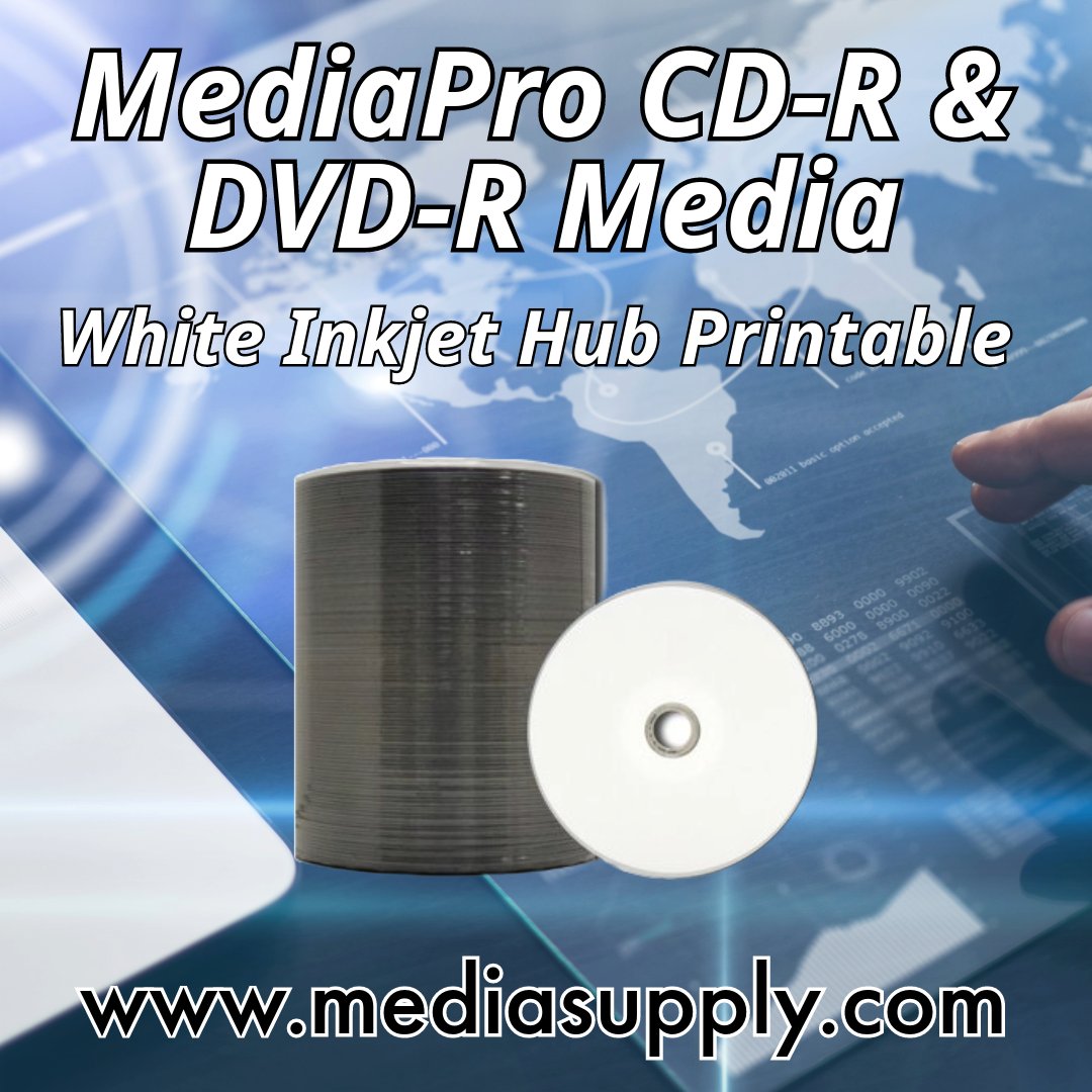 Media Supply is proud to offer our MediaPro brand white inkjet blank CDs &amp; DVDs featuring a white top surface that is hub printable with inkjet printers &amp; publishers that support direct to disc printing. Free Shipping &amp; quantity discounts.
Shop at tinyurl.com/5fzak232