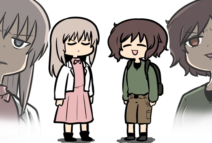 ポストカード用の逸見&amp;秋山の仲良しイラストです 