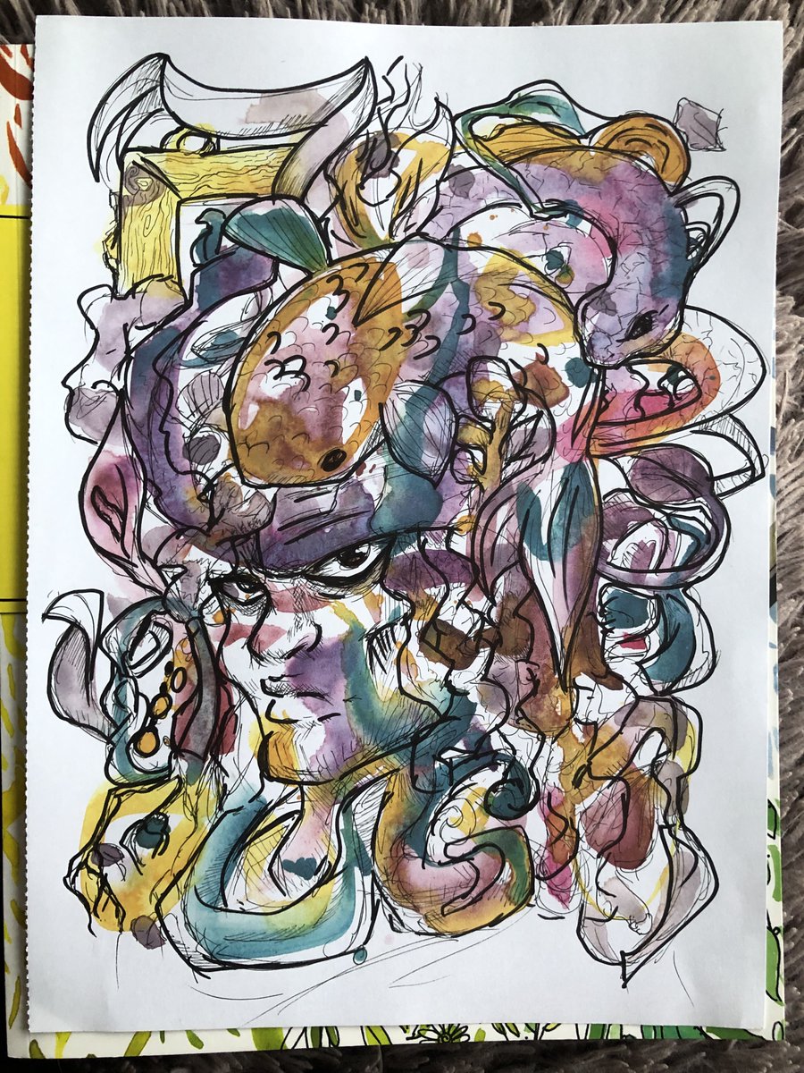 CrimsonGlowmlp's tweet image. I have been struggling to be looser with my lineart, which is definitely helping a bit more in having fun with shapes. I&apos;m also playing with the liners to use different line weights.

#artstruggles #reversecoloringbook #lineweight #ink #lineart #watercolor #watercolorpainting