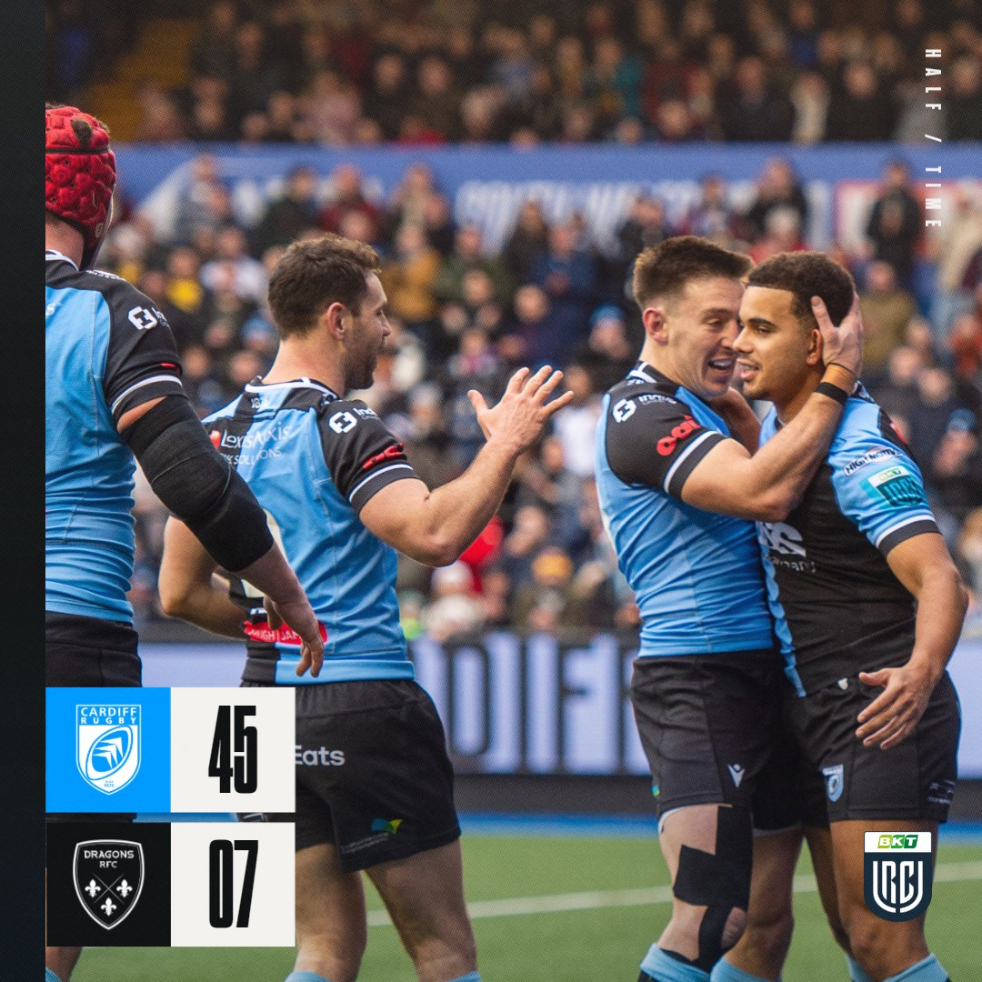 HALF TIME

That's some half of rugby from the Blue & Blacks 🫶

Two tries each for Rhys Carre, Tomos Williams & James Botham.

#AlwaysCardiff #CARvDRA