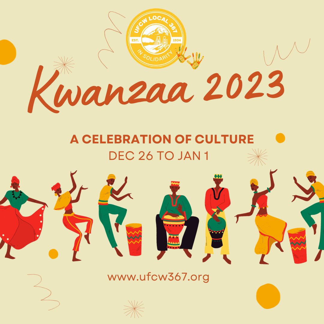 UFCW367's tweet photo. Kwanzaa invites us to reflect on values that are not only relevant but crucial in building strong, united communities. Unity (Umoja), Collective Work and Responsibility (Ujima), and Purpose (Nia). Happy Kwanzaa to you and your loved ones! #UFCW367 https://t.co/QGrPngRYHS