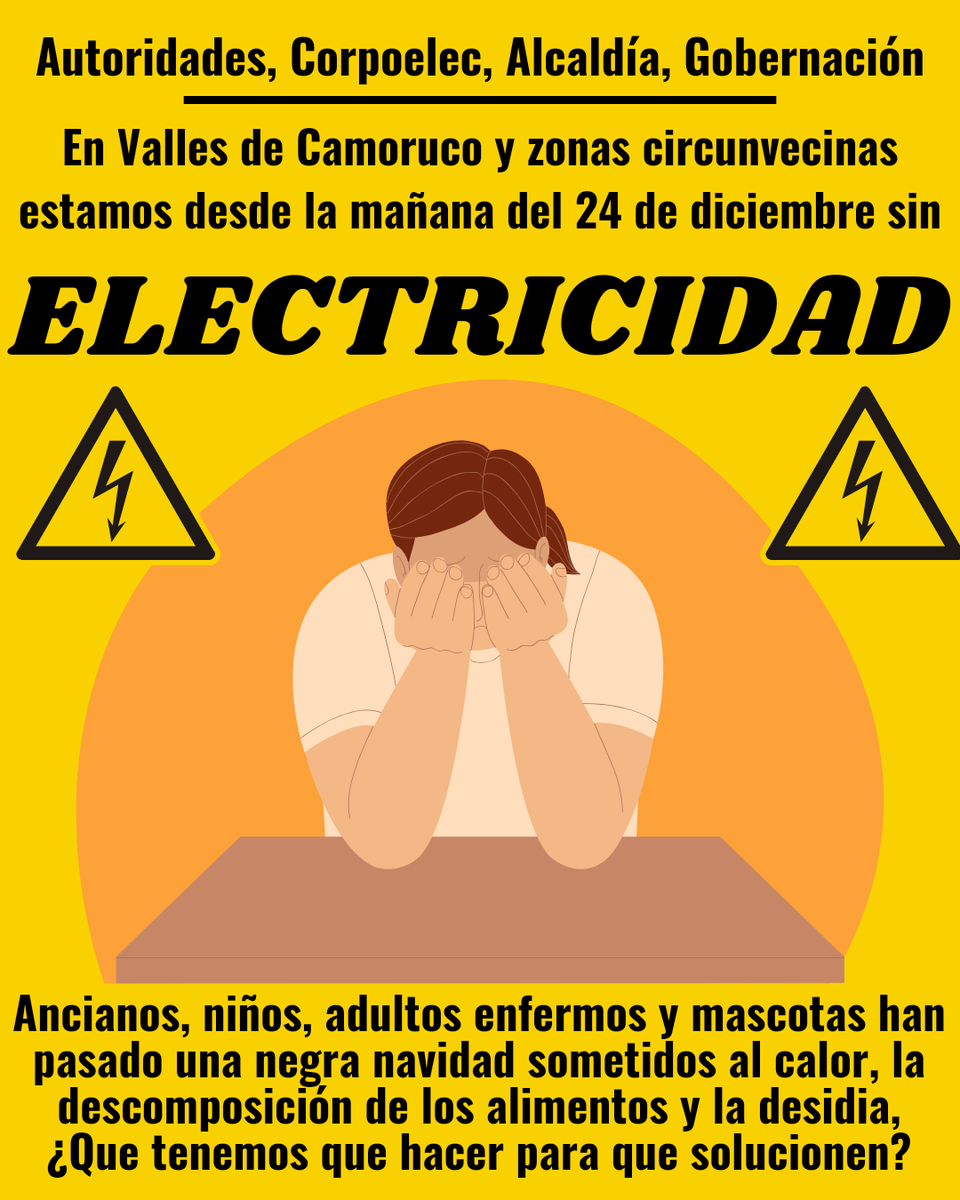Más de 48 horas sin electricidad en Valles de Camoruco y <a href="/CorpoelecInfo/">Corporación Eléctrica Nacional</a> bien gracias! Negras navidades a oscuras!