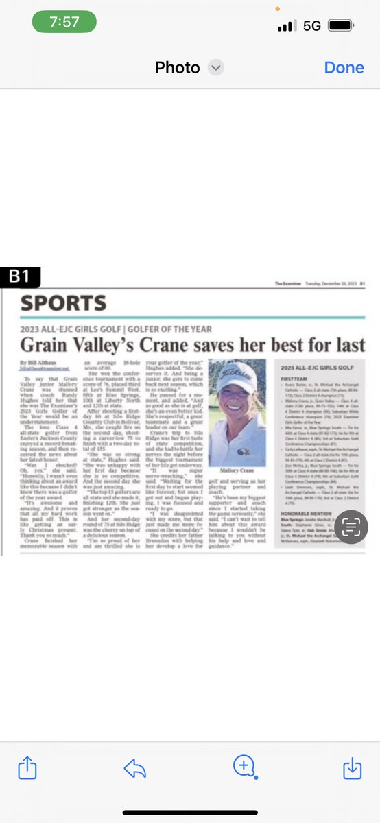 Thank you to Bill Althaus for naming me the Eastern Jackson County Player of the Year!