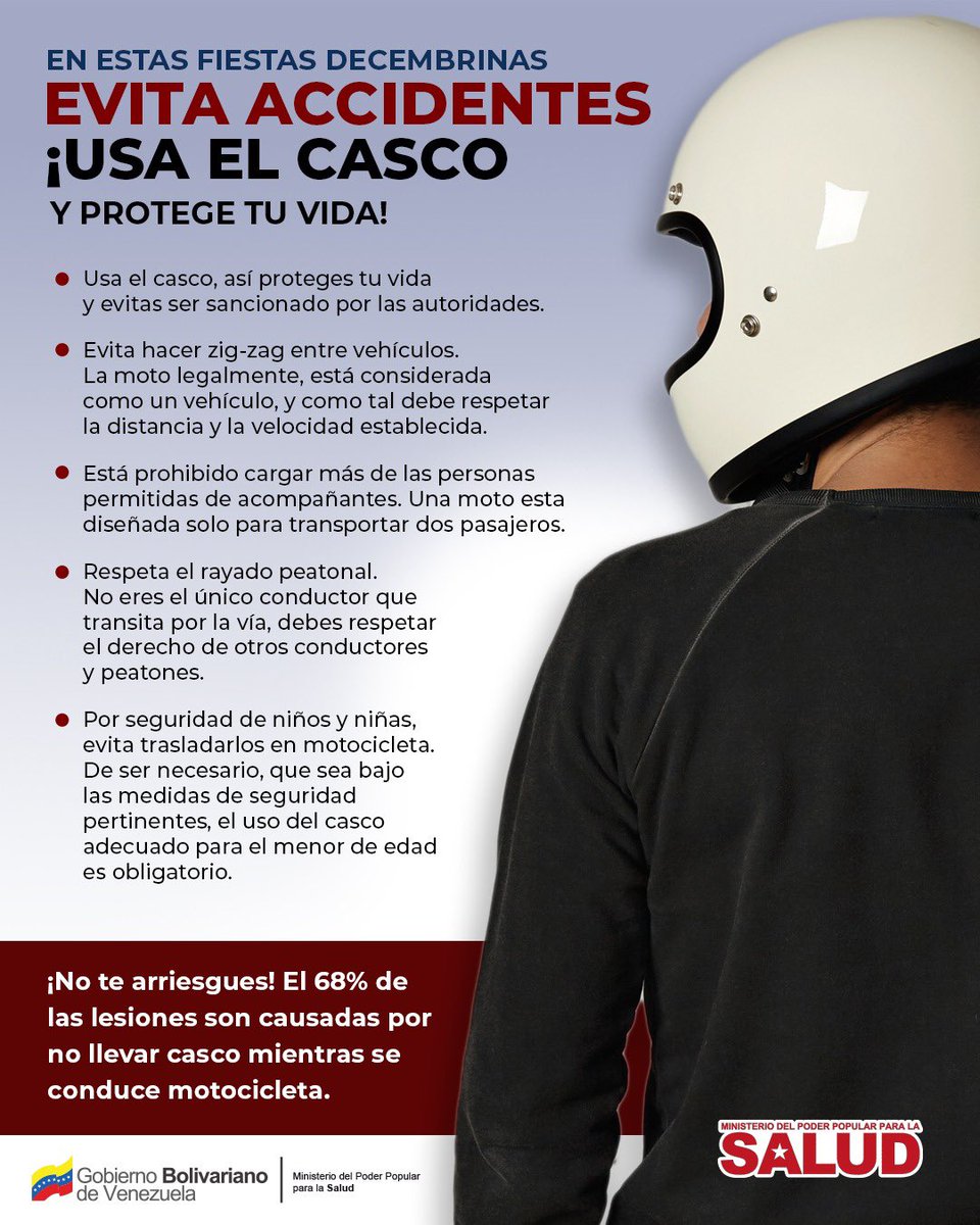 #26Dic | Si utilizas motocicleta como medio de transporte es importante que tomes las previsiones de seguridad necesarias para proteger tu vida y la de los demás. Sí se puede! #JuntosPorCadaLatido #NavidadEsAmor <a href="/NicolasMaduro/">Nicolás Maduro</a> <a href="/ConCiliaFlores/">Cilia Flores</a> <a href="/Gabrielasjr/">Gabriela Jiménez</a>