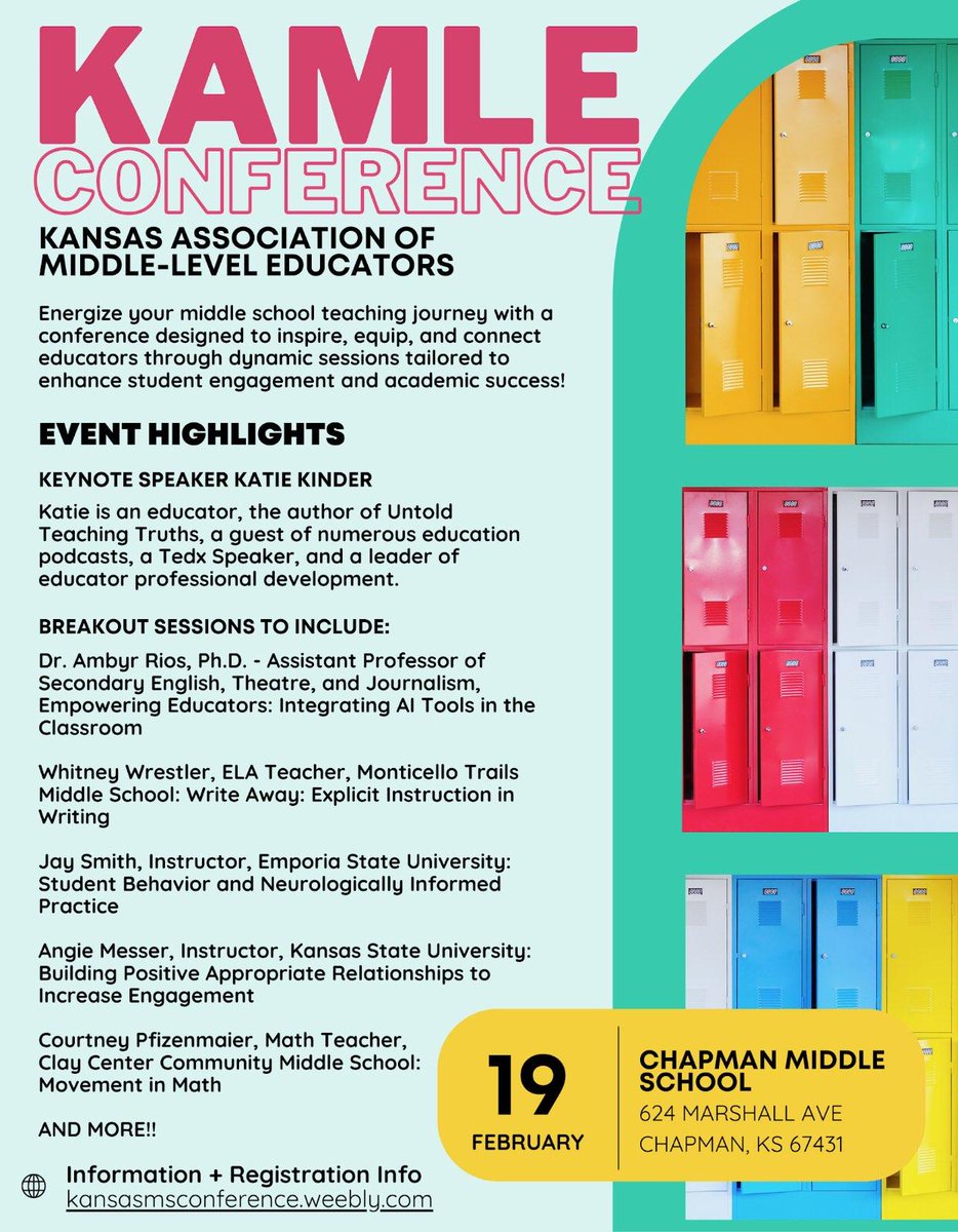 Hey #edutwitter! Where is my #kansas #educrew? Check out @KatieKinder1 and an amazing lineup at the KAMLE Conference this #February.