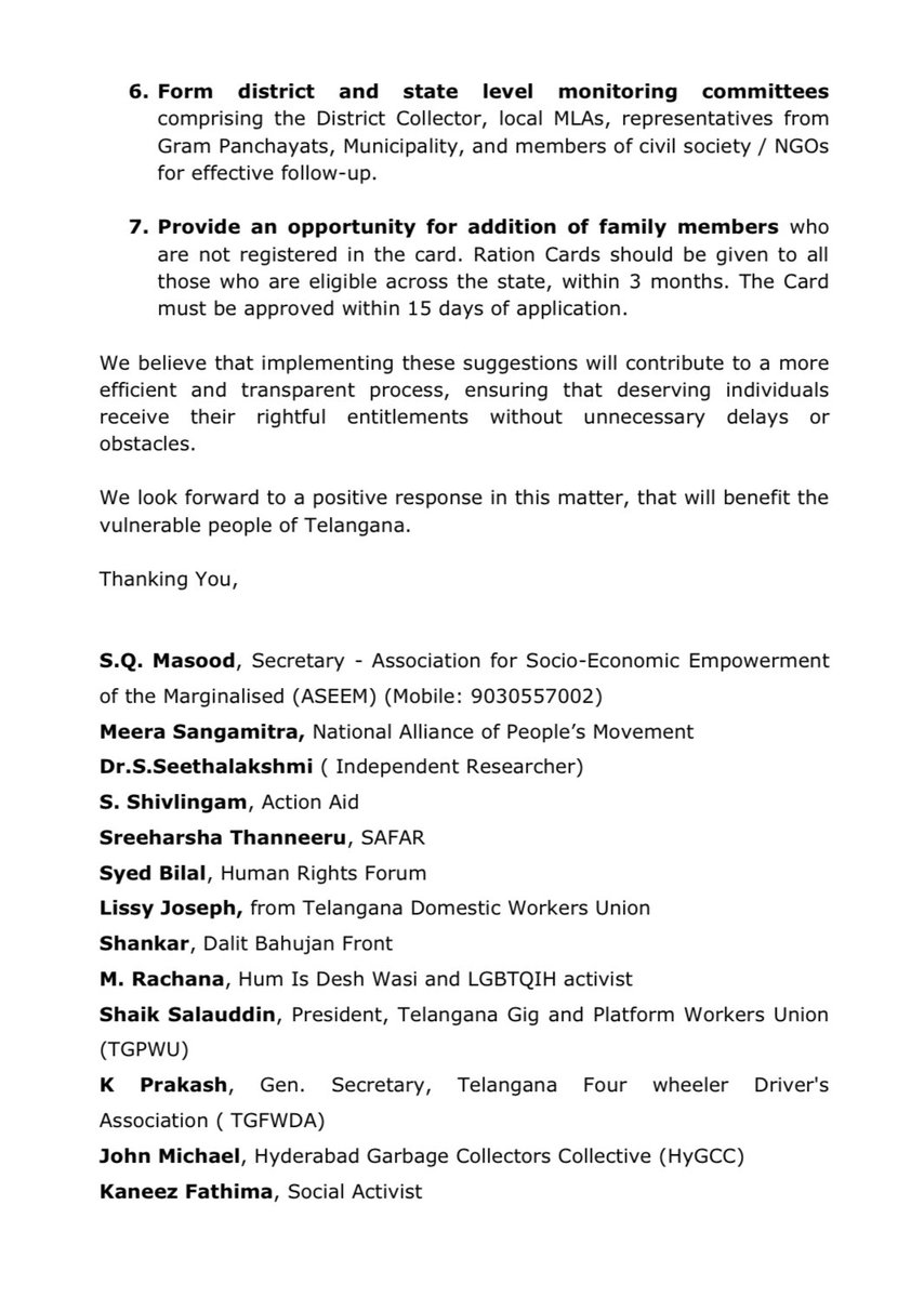 Requesting <a href="/revanth_anumula/">Revanth Reddy</a> <a href="/UttamINC/">Uttam Kumar Reddy</a> Garu to consider "𝐒𝐞𝐥𝐟 𝐃𝐞𝐜𝐥𝐚𝐫𝐚𝐭𝐢𝐨𝐧 𝐨𝐟 𝐈𝐧𝐜𝐨𝐦𝐞" for Issuing 𝐍𝐞𝐰 𝐑𝐚𝐭𝐢𝐨𝐧 𝐂𝐚𝐫𝐝𝐬 - Exemption of Income Certificate - Other Suggestions sent in a joint representation to the @TSCSOffice <a href="/TelanganaCS/">Office of Chief Secretary, Telangana Govt.</a>