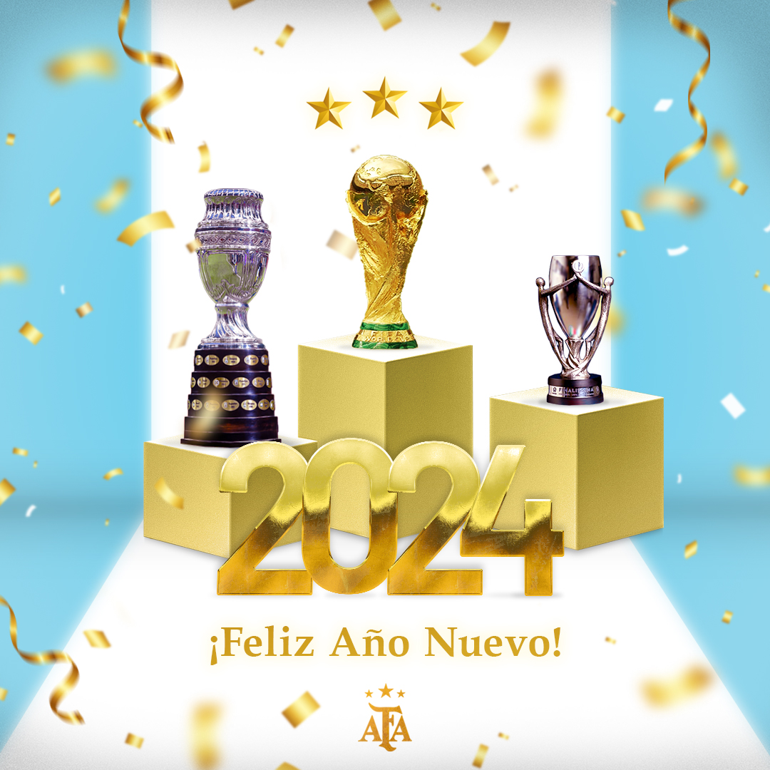 La @afa le desea un muy feliz año nuevo a todo el pueblo campeón del mundo ⭐⭐⭐ ¡Por un 2024 lleno de gloria! 🥂