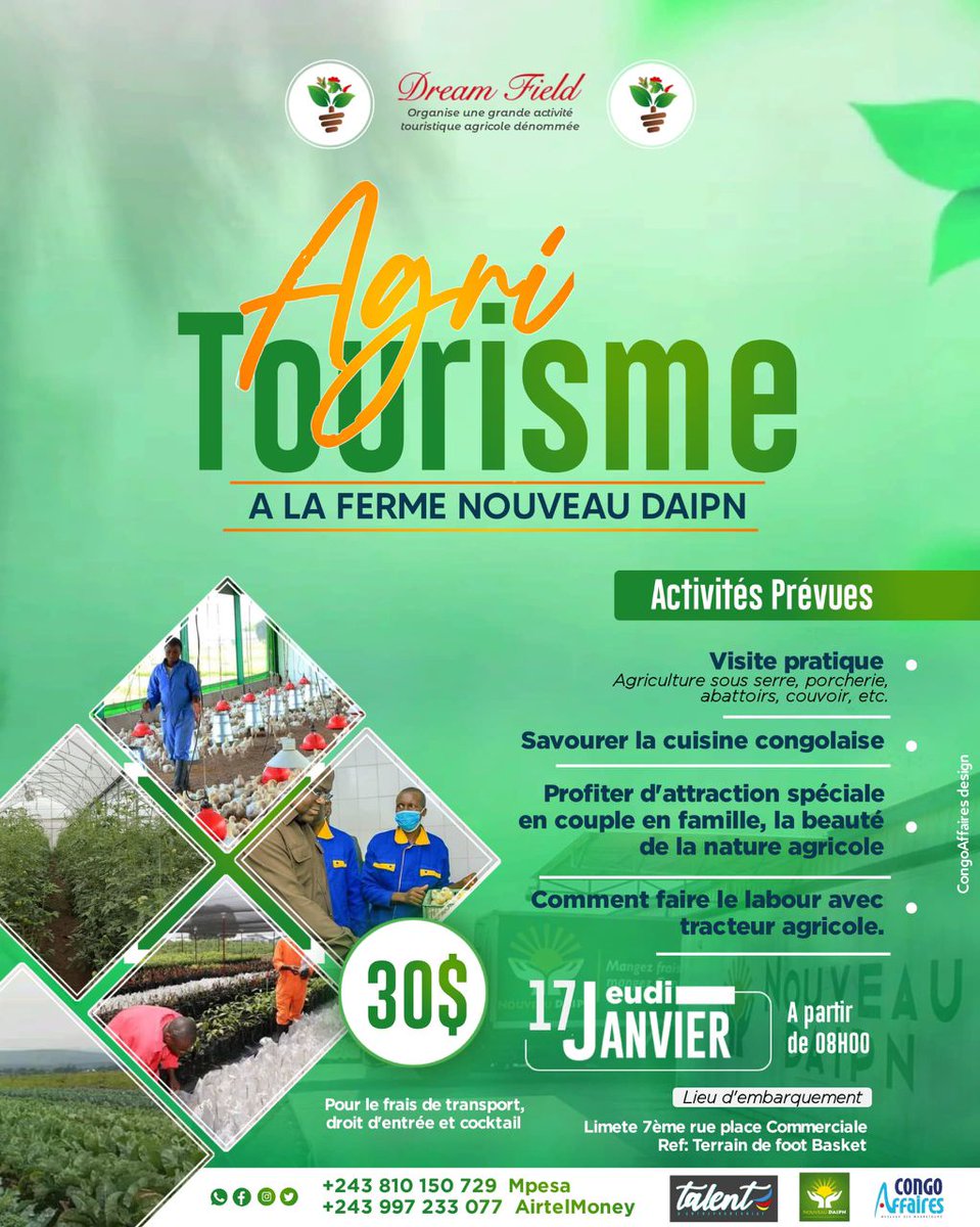 Akimleta1's tweet photo. Nous n'allons pas loin de notre secteur agricole, cette fois nous avons un nouveau concept d'apprentissage nommé " Agri-tourisme " nous visitons avec vous la ferme présidentielle ce 17 janvier 2024. Visite pratique
@leParrainRDC @ElieLomboto4 , @tisyamukuna https://t.co/GOBoEXiSgd