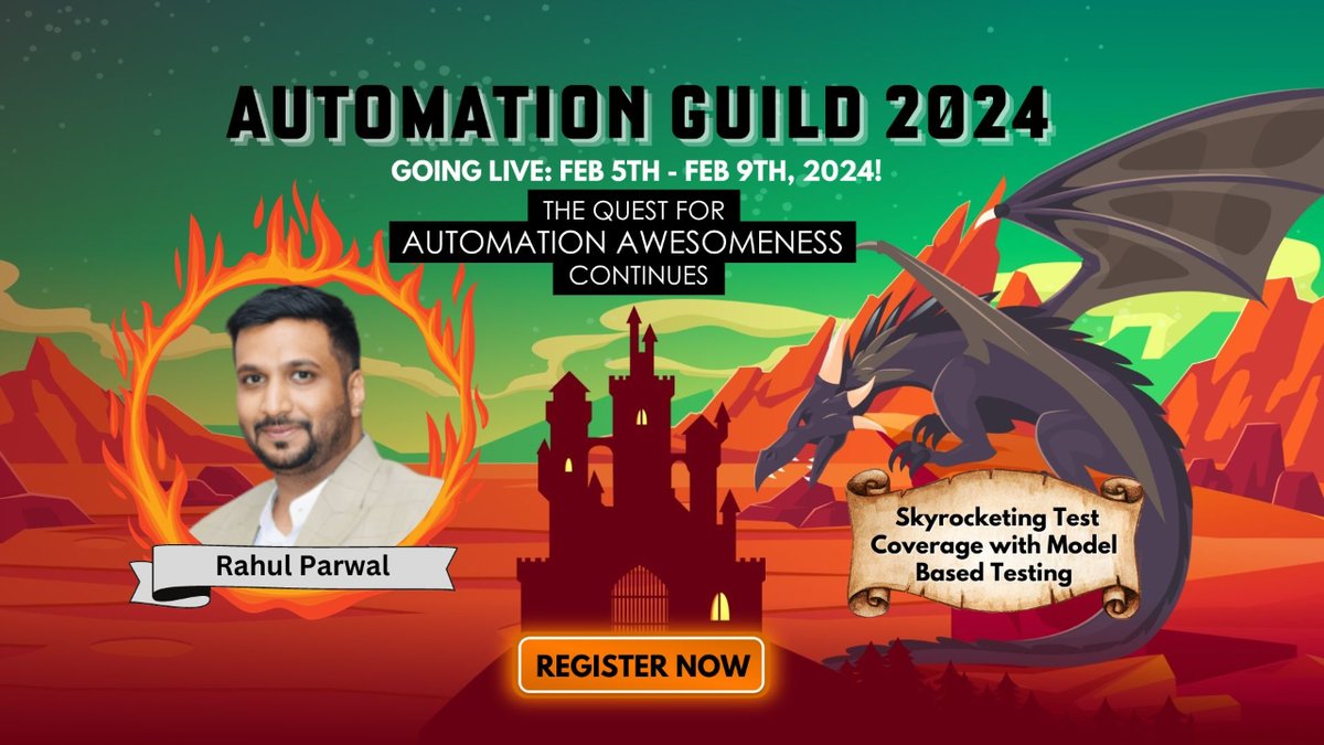 testguilds's tweet image. Excited for #AutomationGuild2024 going live on Feb 5-9! Don't miss Rahul Parwal talking about skyrocketing your test coverage with #modelbasedtesting. Register now! 👉 automationguild.com #AG2024
