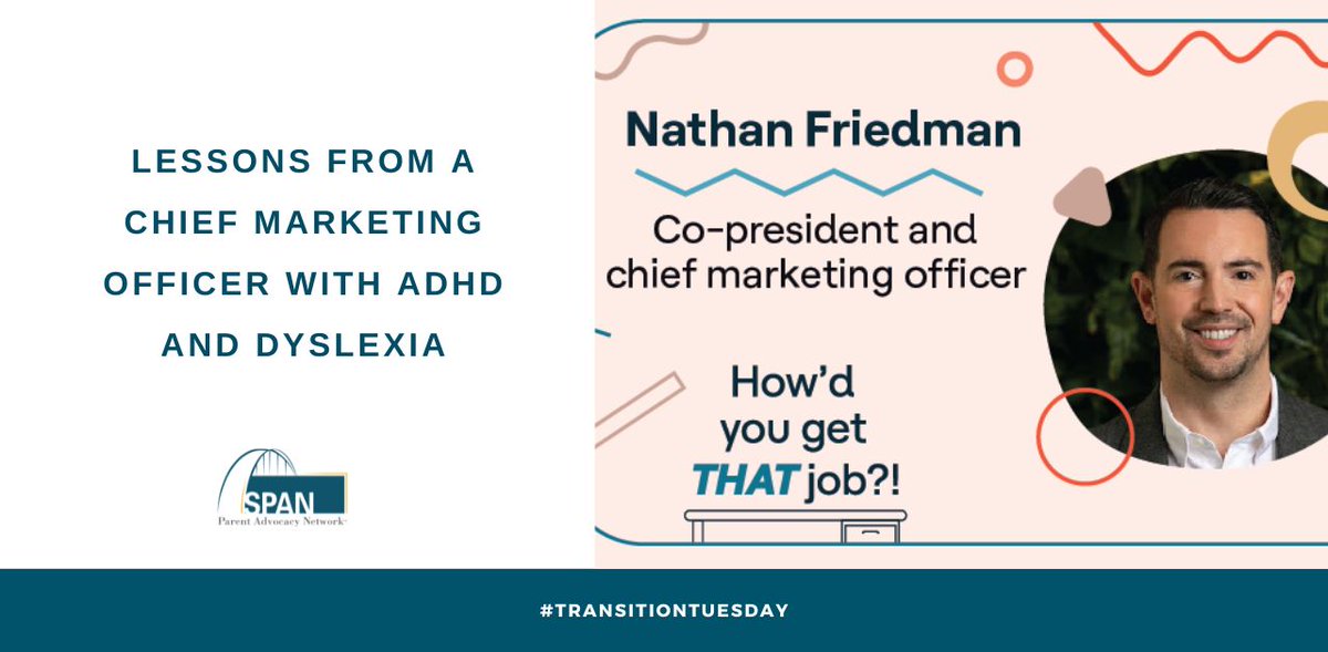 SPANadvocacy's tweet image. #TransitionTuesday… In this "How Did You Get That Job?" podcast episode, the hosts interview Nathan Friedman, the co-president and chief marketing officer who was diagnosed with dyslexia and ADHD as a child: understood.org/podcasts/howd-…

#DisabilityVisibility #YouthEmpowerment