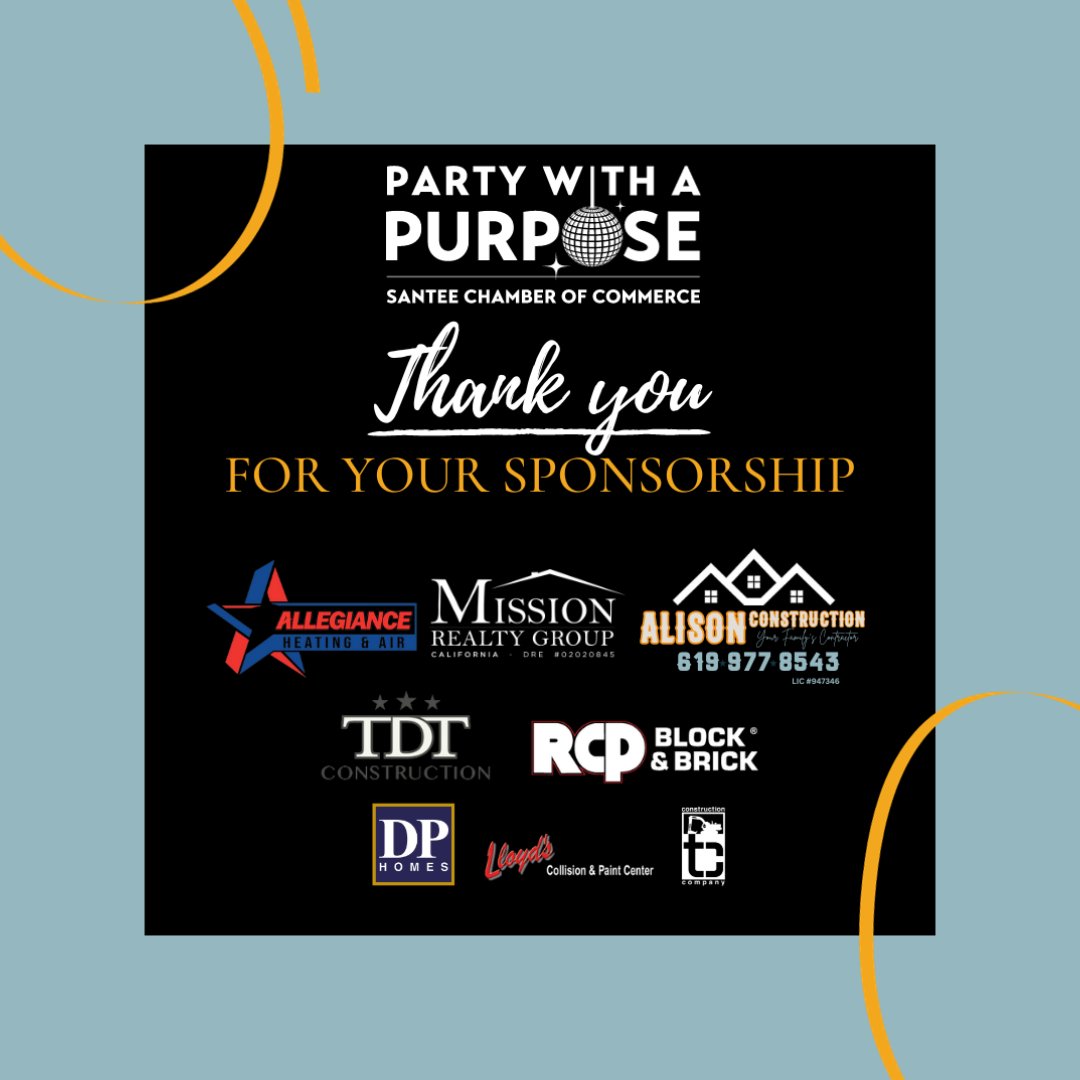 As our Party With A Purpose draws to a close, we want to extend our deepest appreciation to the incredible sponsors who made this event possible! 🙌✨ Your generosity and support have truly elevated the experience for everyone involved.

#santeechamber #partywithapurpose #ecyp