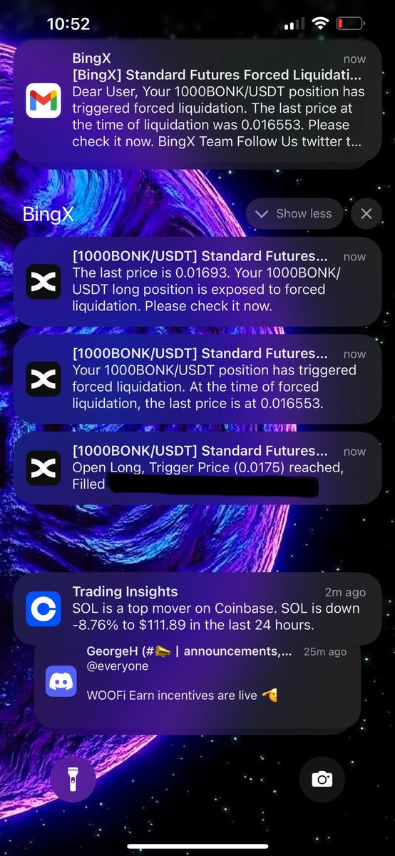 parqsy's tweet photo. Receiving all these notifications at the exact same time, for a small entry bid that I forgot I placed last week.

The whole position was immediately liq’d after filling 😂 

These are the types of things we try to avoid, but it still can happen to the best of us https://t.co/HPACGOls5q