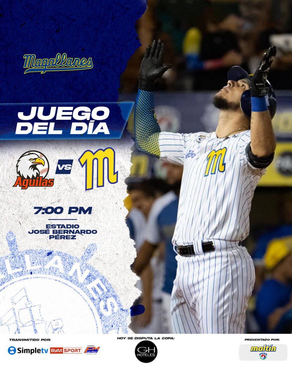 Magallanes_bbc's tweet photo. Juego del día ⚾️⚓️

Iniciamos la última semana de ronda regular con un duelo clave ante @aguilasdelzulia ⛴️🦅

🏟️Estadio José Bernardo Pérez 
🕤7:00
📺 @Simpletvve / @BymSport 
📻 Circuito AM/FM Center

¡A GANAR! ⚓️

#Magallanes #VamosMagallanes https://t.co/YSHZklSEpY