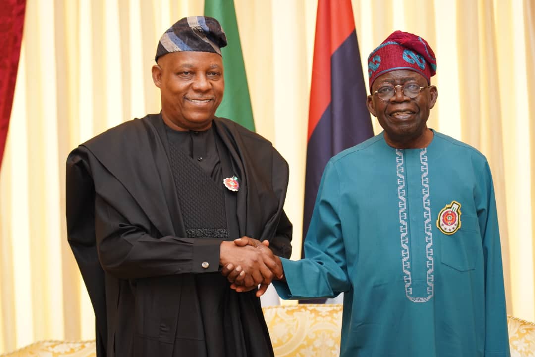 President Bola Ahmed Tinubu (right), with Vice President Sen. Kashim Shettima during a Yelutide homage to the President at his Lagos State residence, today.