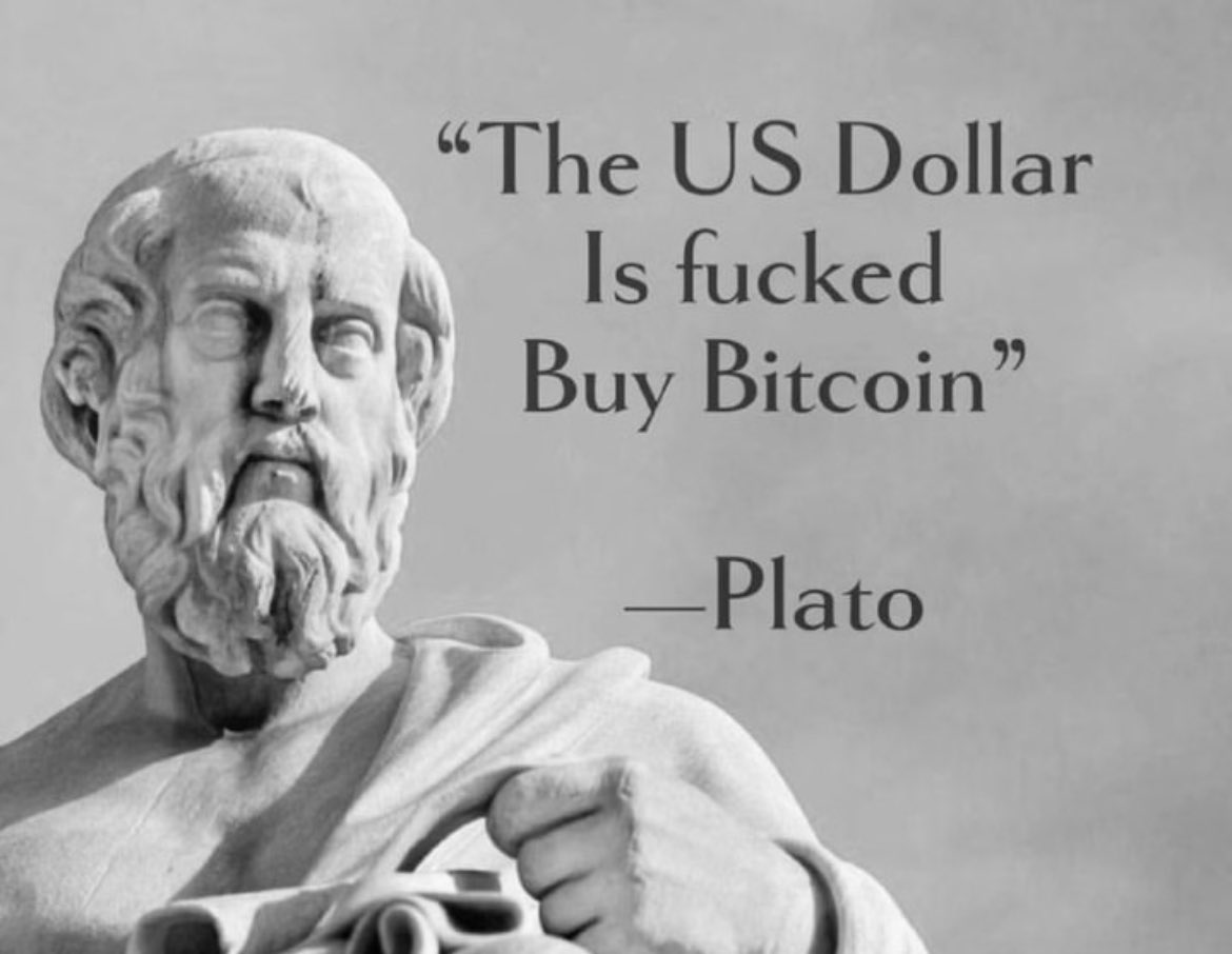 Eggplant_Elon's tweet photo. Even Plato knew! Get some #Bitcoin https://t.co/I8TpGjBmsZ