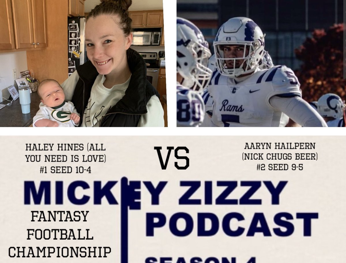 MickeyZizzy's tweet photo. The Fantasy Football Championship is HERE! 

Two of the top teams square off. The roads here were tough to get here but #1 Haley Hines vs #2 Aaryn Hailpern will play for it all! 

Who will win?🏆🔥👀 https://t.co/THv0BHhl94
