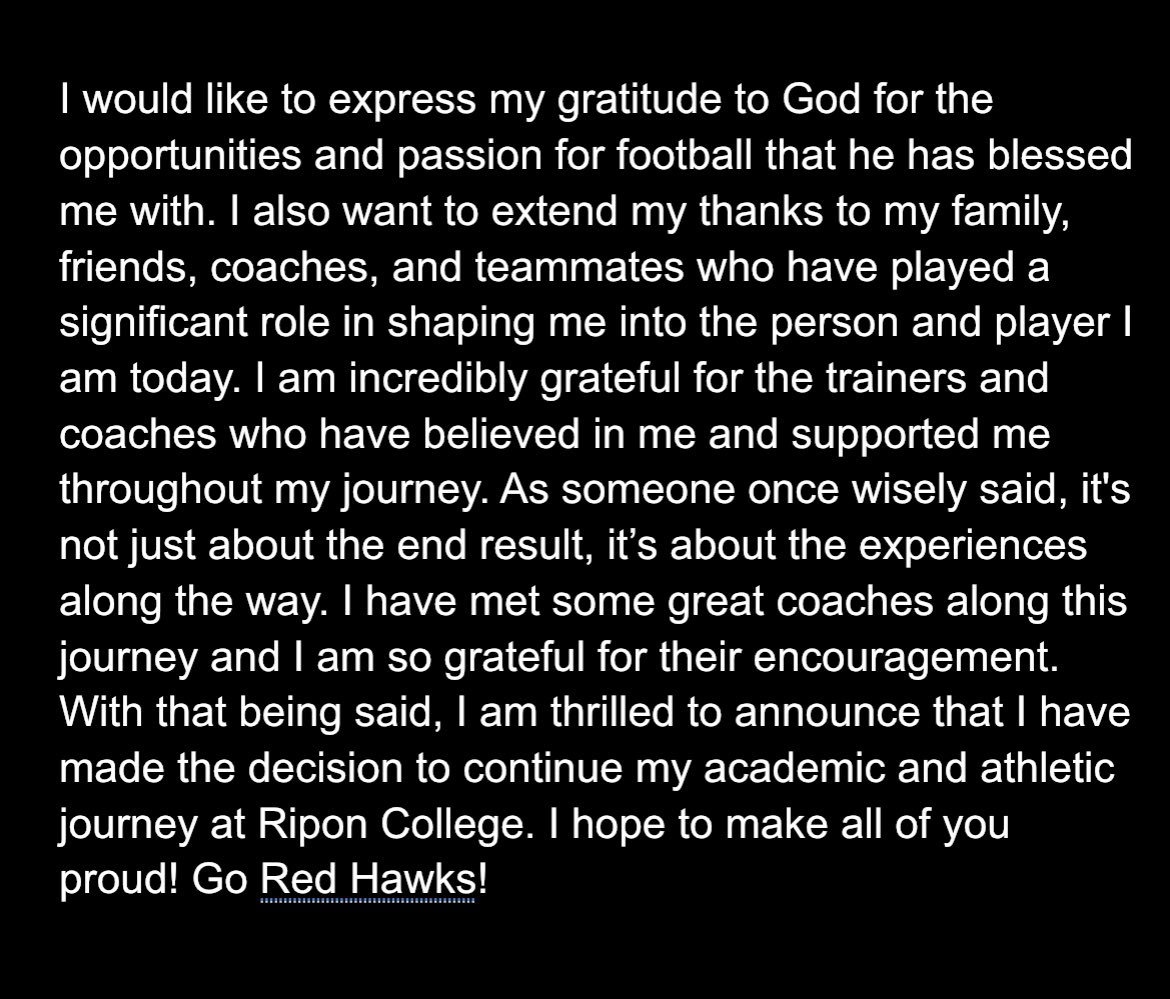 Nathaniel Piper (@natepiper20) on Twitter photo 110% committed! So grateful for the opportunity, I’m ready to get to work! #committed #BeRed <a href="/RiponRedHawkFB/">Red Hawk Football</a> <a href="/coach_hepp/">Coach Hepp</a> <a href="/Jmar56/">Jake Marshall</a> <a href="/coach_rc/">Rick Coles</a> 110% committed! So grateful for the opportunity, I’m ready to get to work! #committed #BeRed <a href="/RiponRedHawkFB/">Red Hawk Football</a> <a href="/coach_hepp/">Coach Hepp</a> <a href="/Jmar56/">Jake Marshall</a> <a href="/coach_rc/">Rick Coles</a>