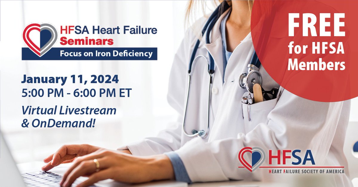 Save the date for the next Heart Failure Seminar: Focus on Iron Deficiency on January 11 at 5 PM ET 🗓️ Can't make it? Watch it OnDemand anytime after the event! Register today >> hfsa.org/heart-failure-…