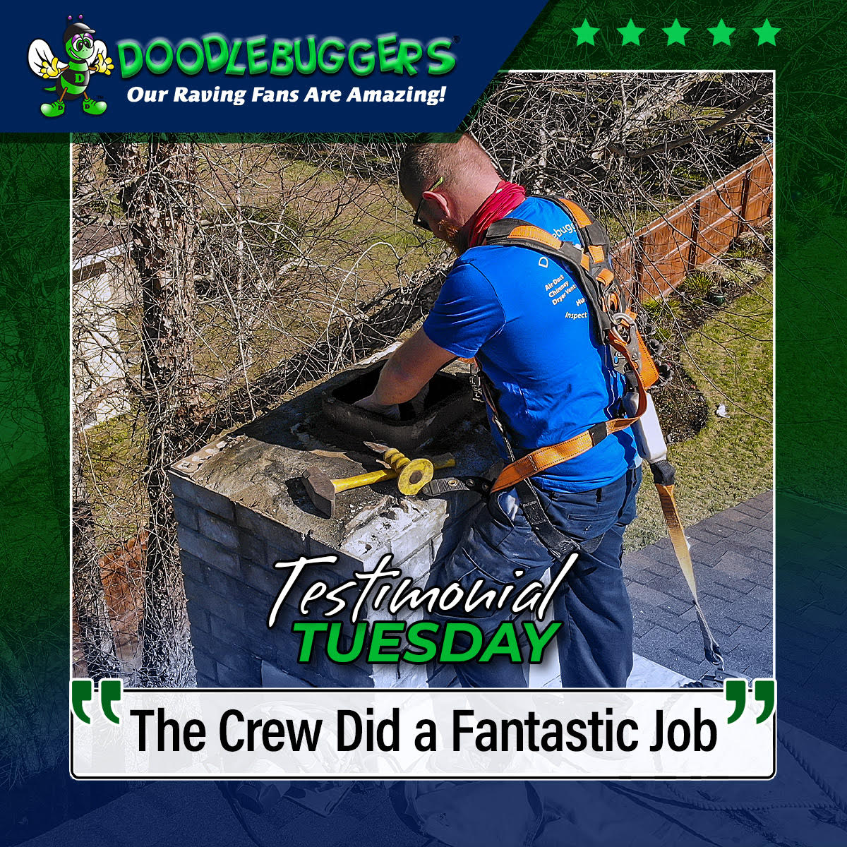 HugYourHome's tweet photo. "Doodlebuggers came out and cleaned, inspected, and then rebuilt our chimney so that it was up to code. The crew did a fantastic job and kept us informed every step of the way. I’d recommend Doodlebuggers with no reservations!"

Chris W. - Google Review⭐️⭐️⭐️⭐️⭐️ https://t.co/PUtNHHTxAo