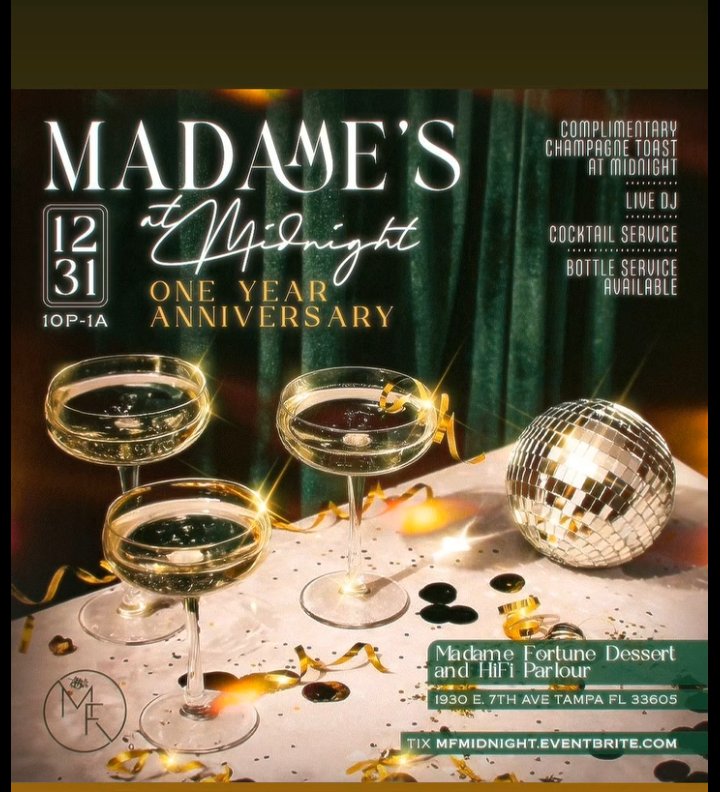 FortuneTaylor's tweet photo. The one year anniversary of Madame Fortune Dessert + HiFi Parlour is this week! 

🧡🧡 Get tickets here:
https://t.co/Cu6M88K2o1 

#madamefortunetpa 
#FindYourFortune https://t.co/q9huIsacNA