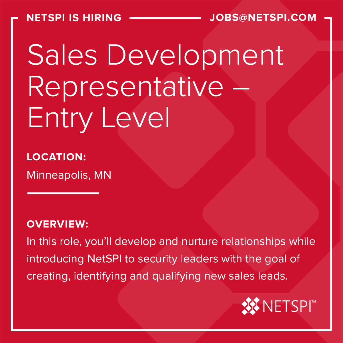 NetSPI's tweet image. In search of a meaningful career? Join the fight against cybercrime as a Sales Development Representatives on our growing team. 🛡️ linkedin.com/jobs/view/3754…

#cybersecurity #sales #jobsintech #NetSPIcareers