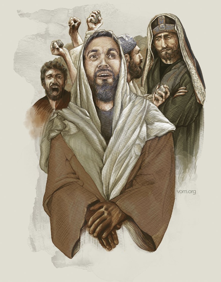 VOM_USA's tweet photo. Today, we remember the first Christian martyr, Stephen. In A.D. 34, he confronted his audience with the truth about their condition. Seeing murder in their eyes, he also saw something better: "Behold... the Son of Man standing at the right hand of God" (Acts 7:56). https://t.co/GJ2sWolpp7