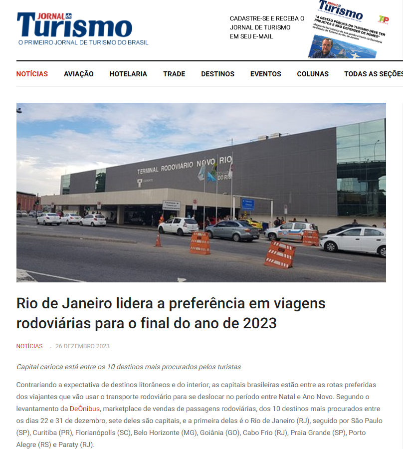 TurismoRJ's tweet photo. 📰Alta Temporada: Rio de Janeiro lidera a preferência em viagens rodoviárias para o final do ano de 2023. Saiba Mais: https://t.co/rQQUfA5vYk
#Turismorj #TurisRio https://t.co/ai0WgXBD25