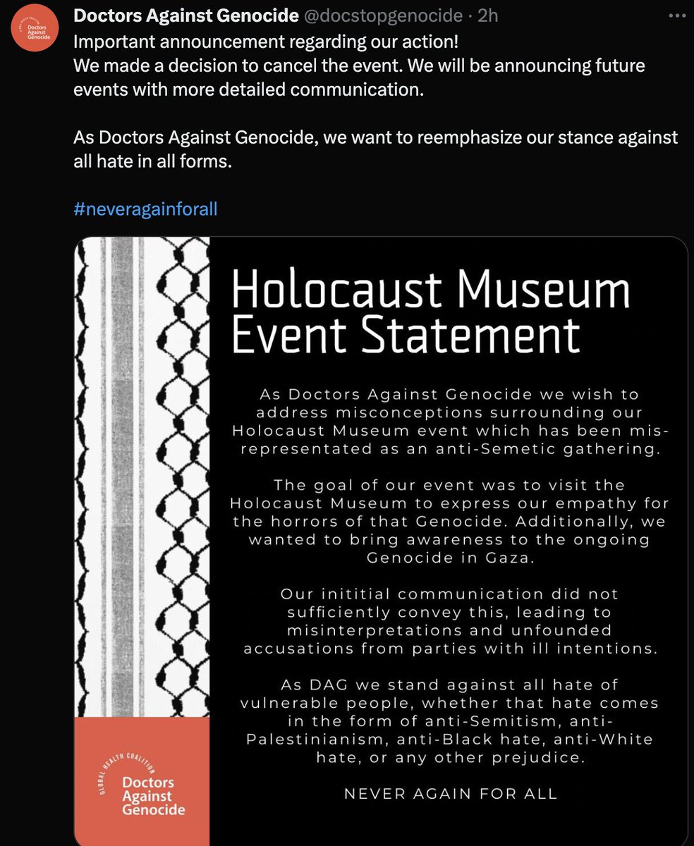 S___Elliott's tweet image. There is a lot of tweeting and anger today towards @docstopgenocide and their idiotic plan to protest inside the Holocaust Museum.

Before getting all worked up please realize this is not a real organization. They have 86 followers. Their website says they partner "with a variety…