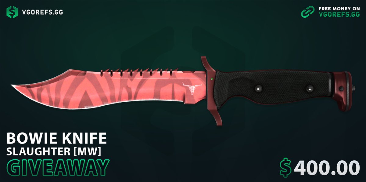 $400.00 GIVEAWAY! 🥳 ★ Bowie Knife | Slaughter [MW] To enter: ✅ Follow us & @xjackpots ✅ Retweet + Like ✅ Tag your friends! (Required) Winner in 7 Days, Best of luck! ⚡️